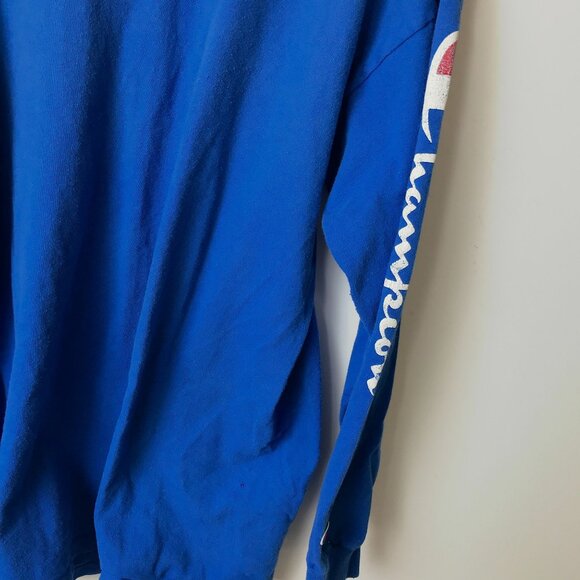 Vintage 90s Champion T Shirt Blue Large L USA Graphic Tee Long Sleeve Solid - Picture 7 of 16